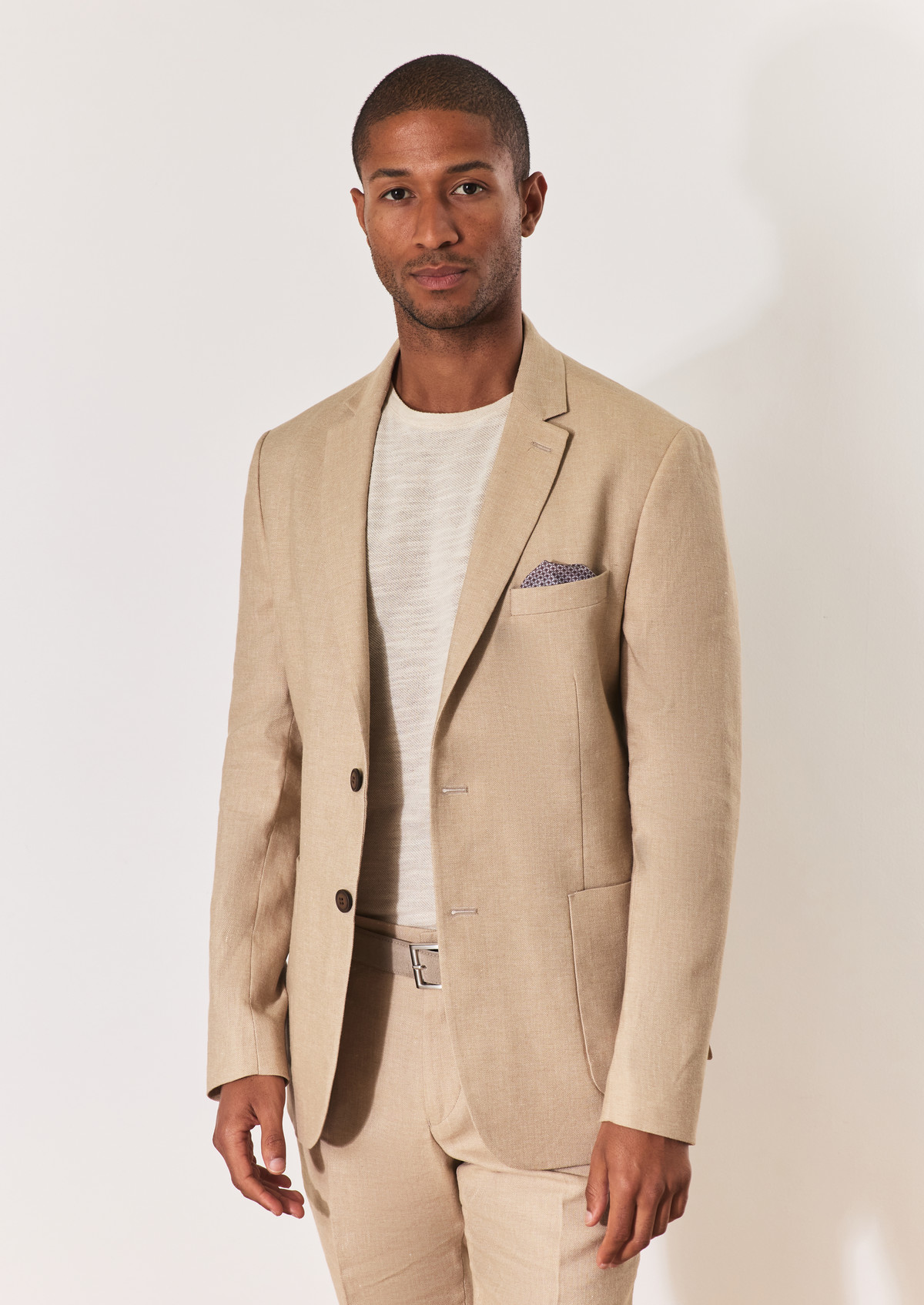 Veste coordonnable Regular en lin mélangé uni beige