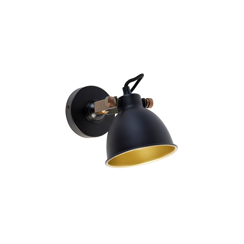 Industriële wandlamp zwart met goud verstelbaar - Liko