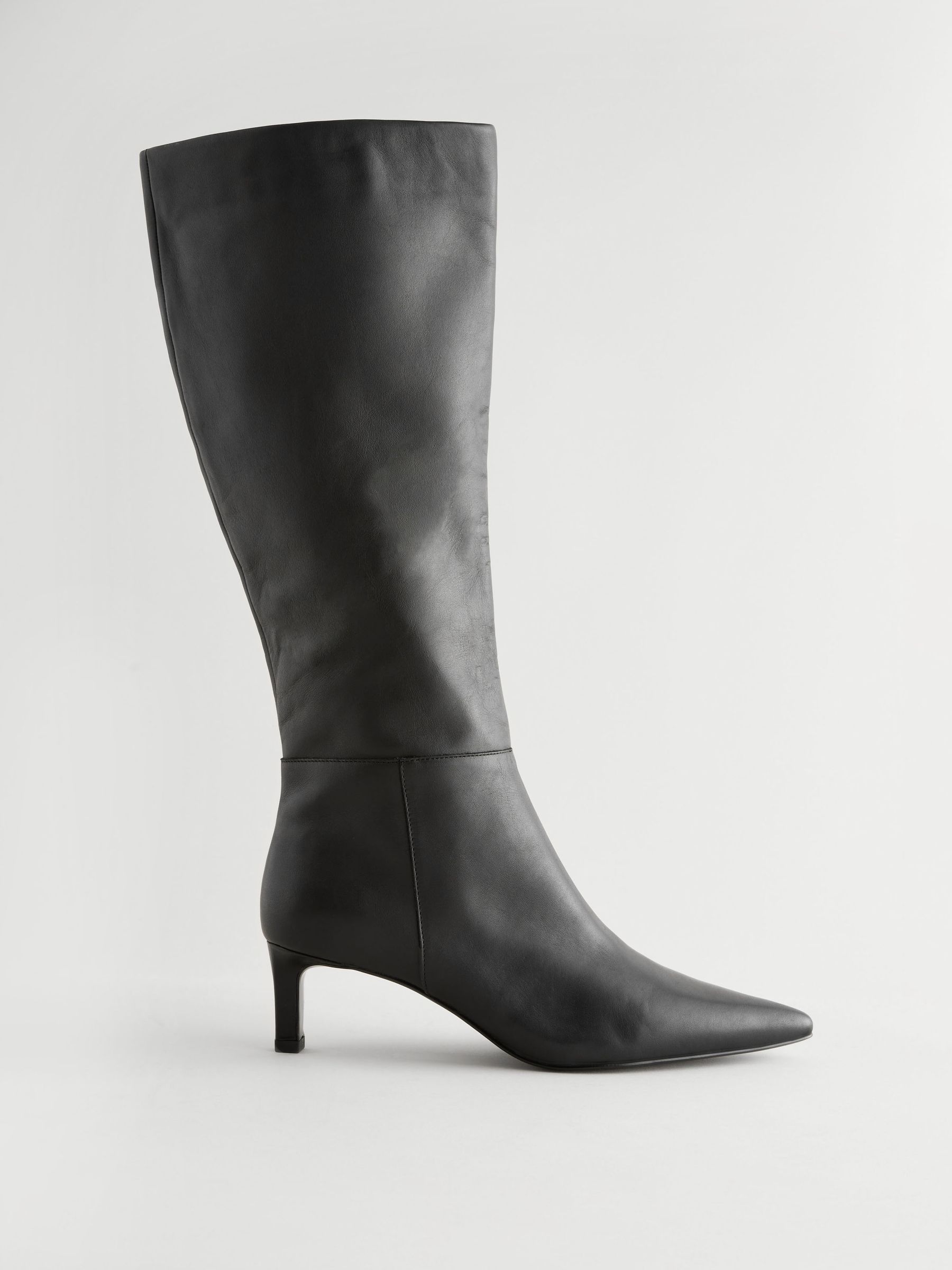 Zwart leer - Kniehoge Skinny Boots met Hak