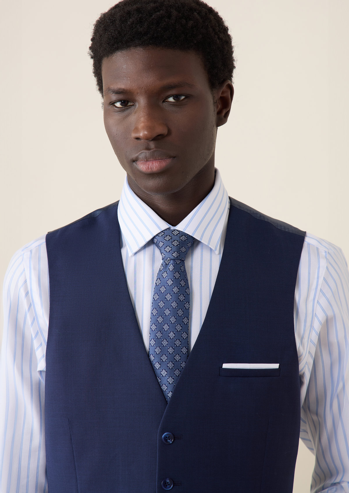 Gilet de costume en laine bleu marine Prince de Galles