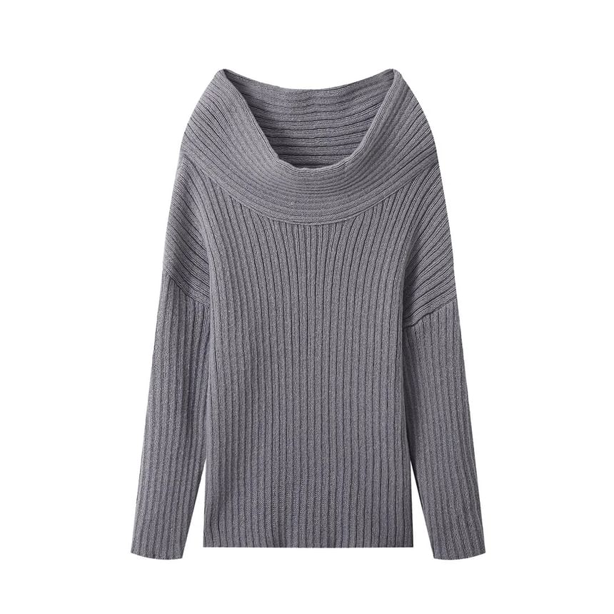 Asiris - Lange mouwen off-shoulder effen geribbelde oversized trui