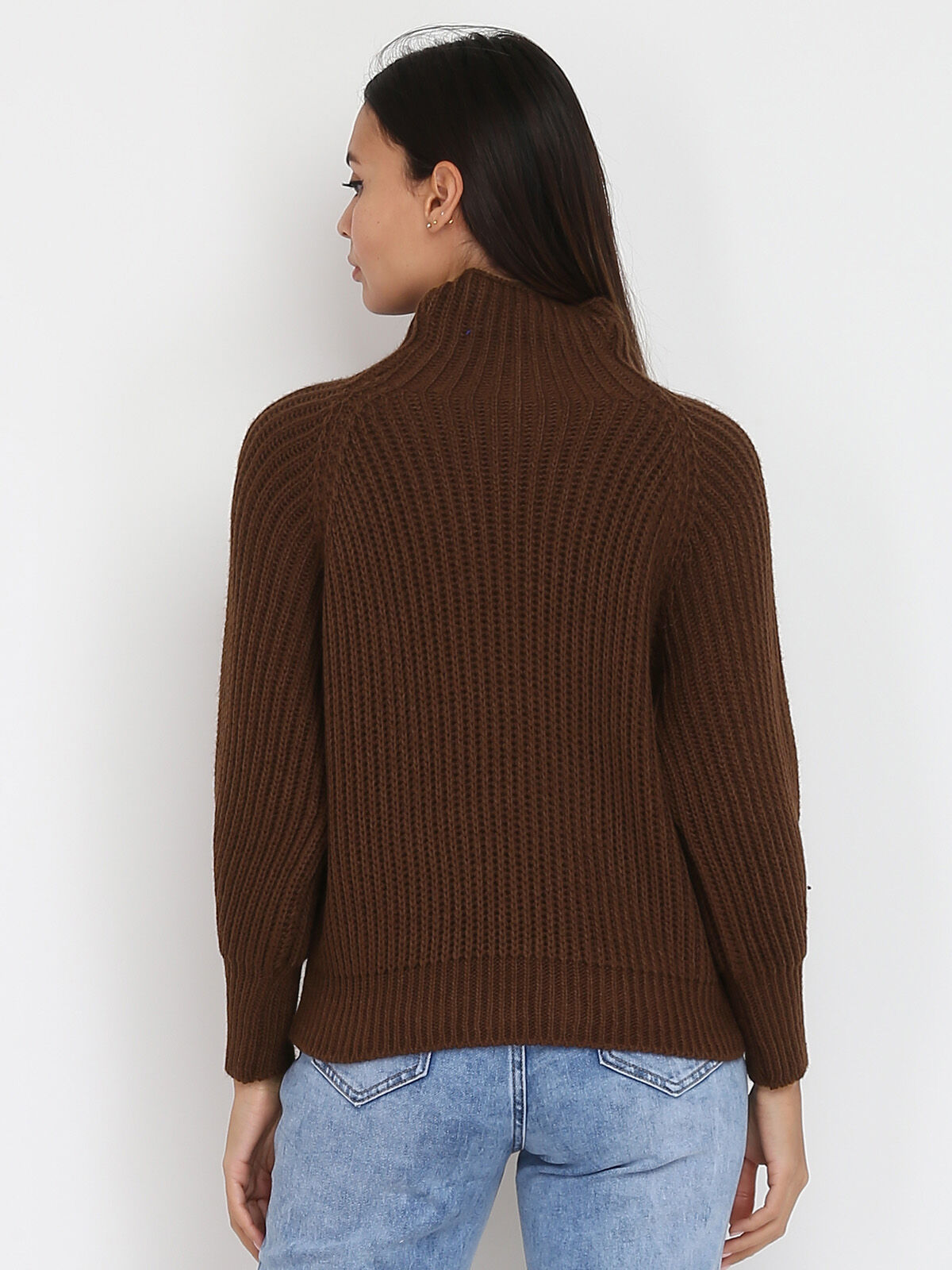 Pull en grosse maille à col montant- Marron