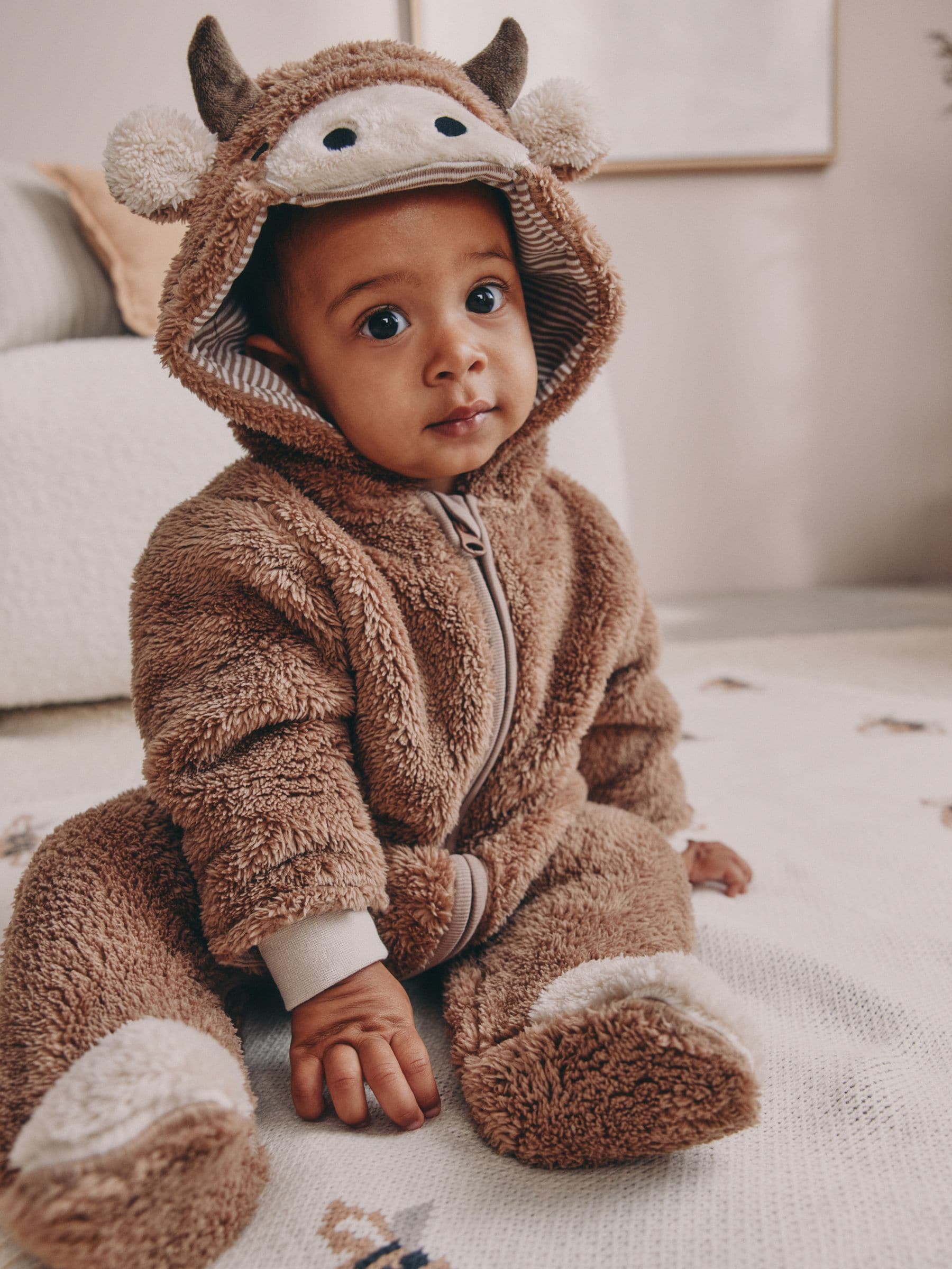 Bruine Hamish met capuchon - Baby fleece skipak (0-18mnd)