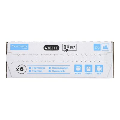 Exacompta - 6 Bobines thermiques - rouleaux caisses - 80 x 80 x 12 mm - sans Bisphénol A - 72 m