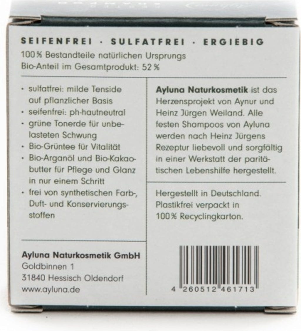 Ayluna  Festes Shampoo Grüne Tonerde & Bio-Grüntee, 60 g