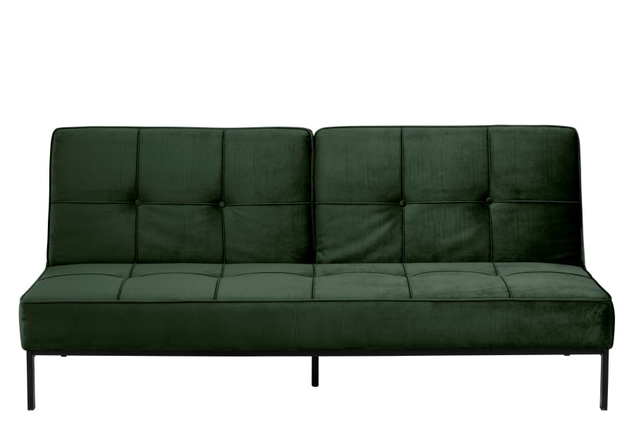Perugia sovesofa I velurtekstil Vic grønn og sorte metallben.