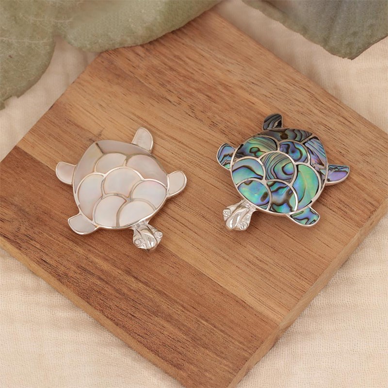 Pendentif Tortue en Nacre Blanche & Argent 925 - Bijoux Unique | Aden