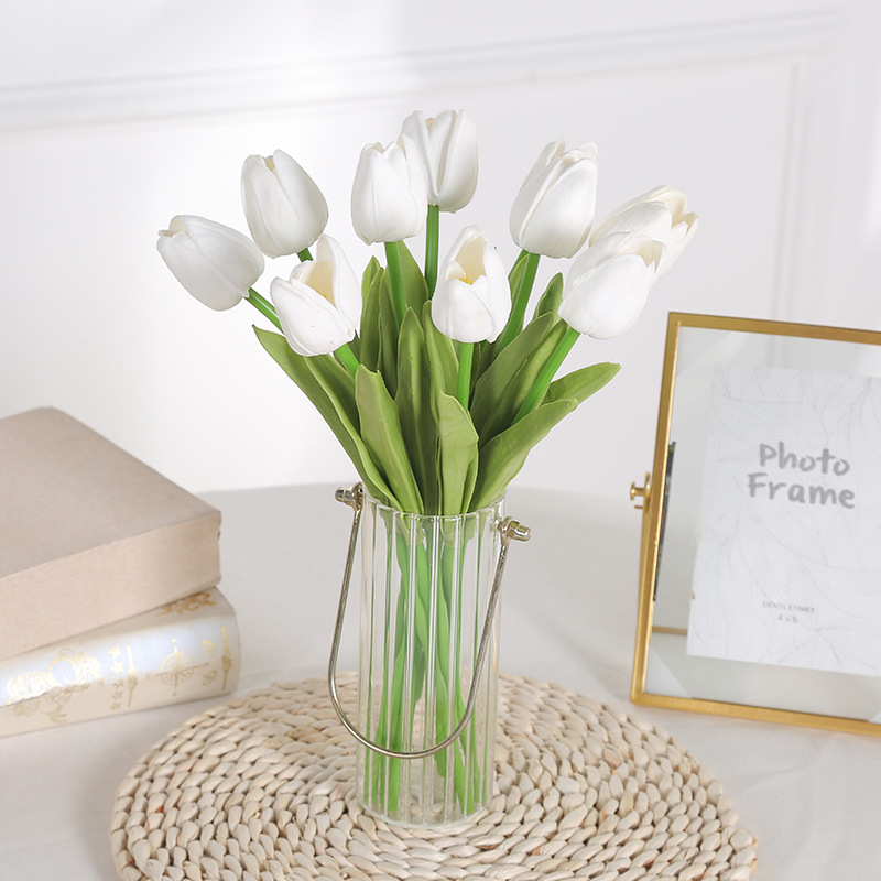 (10er Set) 35cm Deko Tulpen Kunstblumen Strauss - Weiss