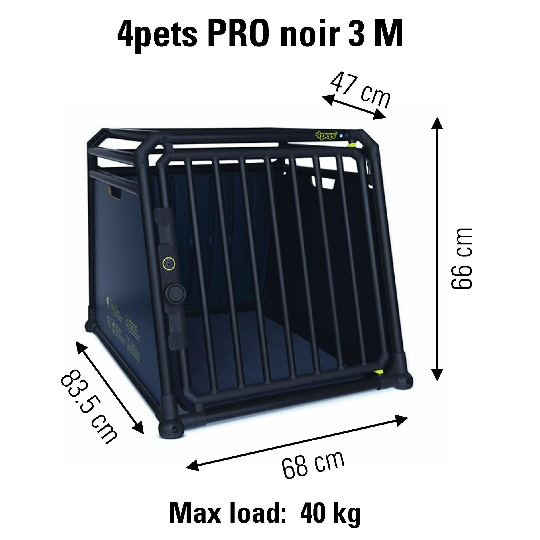 4Pets Pro Noir 3 - Autobench Hond - Zwart - 8883.5x8568x66 cm - M