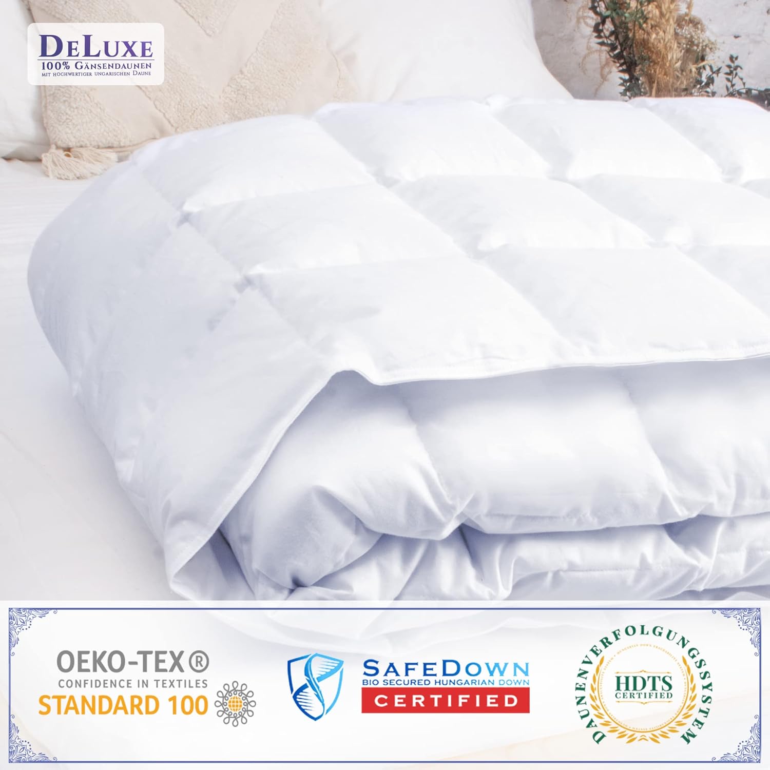 Aura® Luxus Ganzjahres Daunendecke 135x200 cm | Deluxe 100% ungarische Gänsedaunen Klasse I | Oeko-TEX® Standard 100 | Allergikergeeignet Bettdecke für Frühling & Herbst