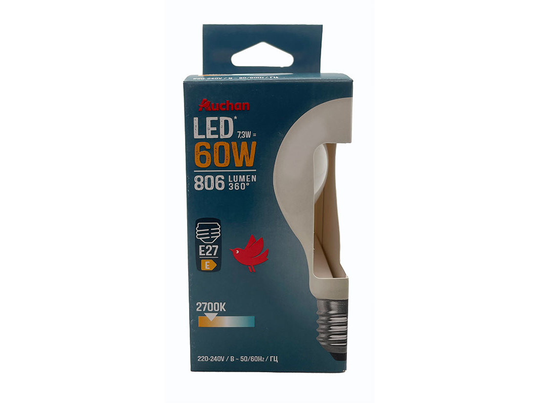 LÂMPADA LED STD AUCHAN E27 60W LUZ AMARELA
