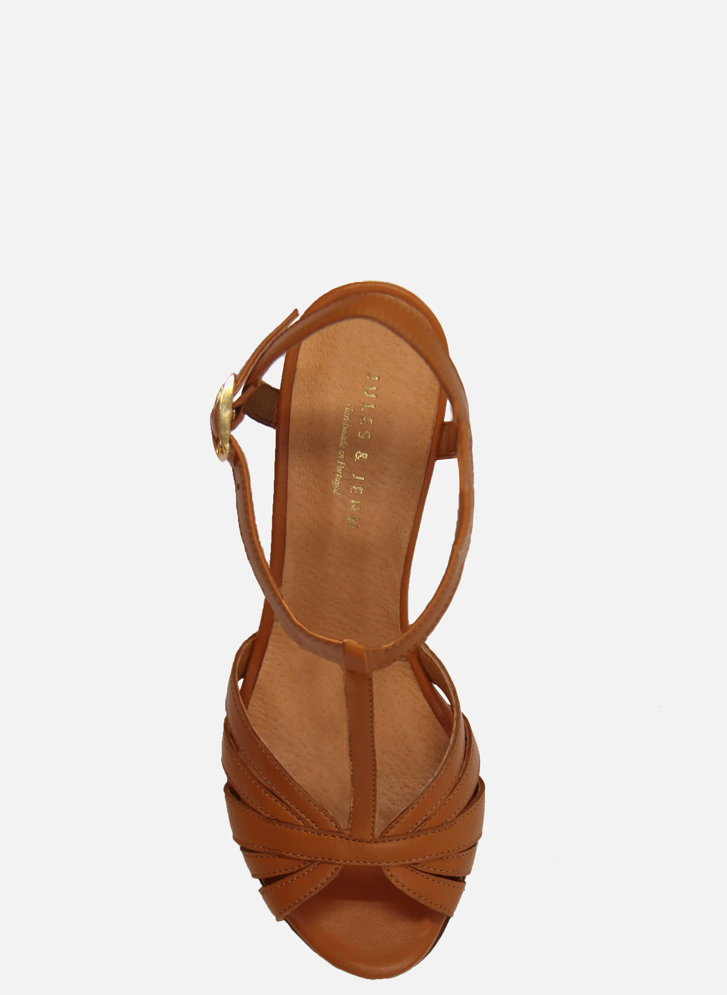 Sandales talon brides cuir lisse | Marron