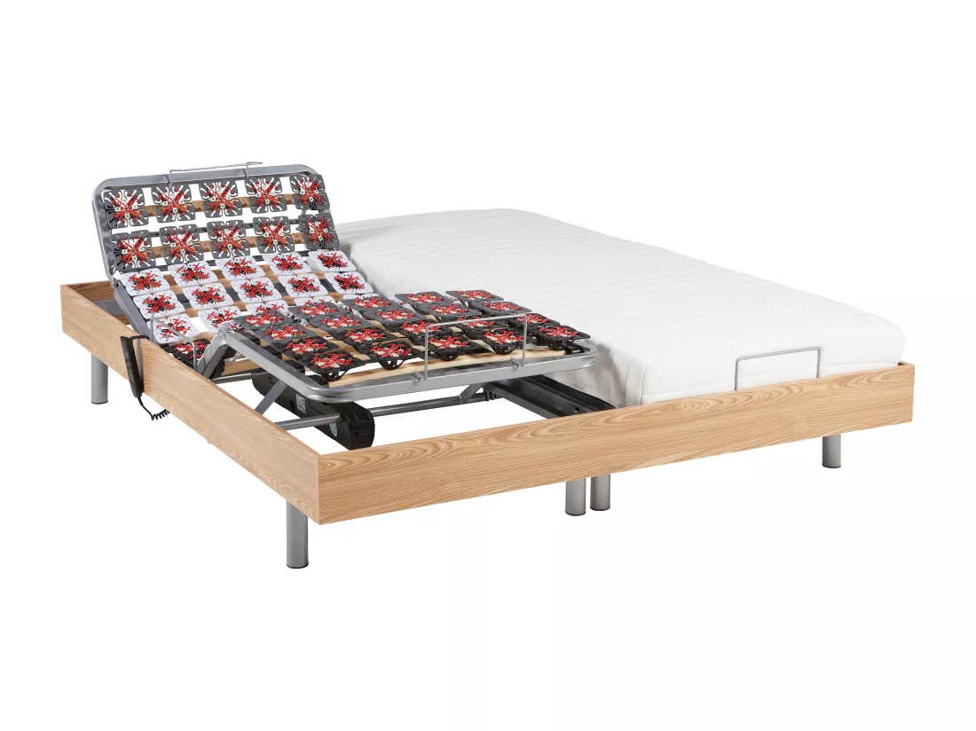 Lit électrique de relaxation tout plots + matelas latex - 2 x 80 x 200 cm - Chêne - CASSIOPEE III de YSMÉE