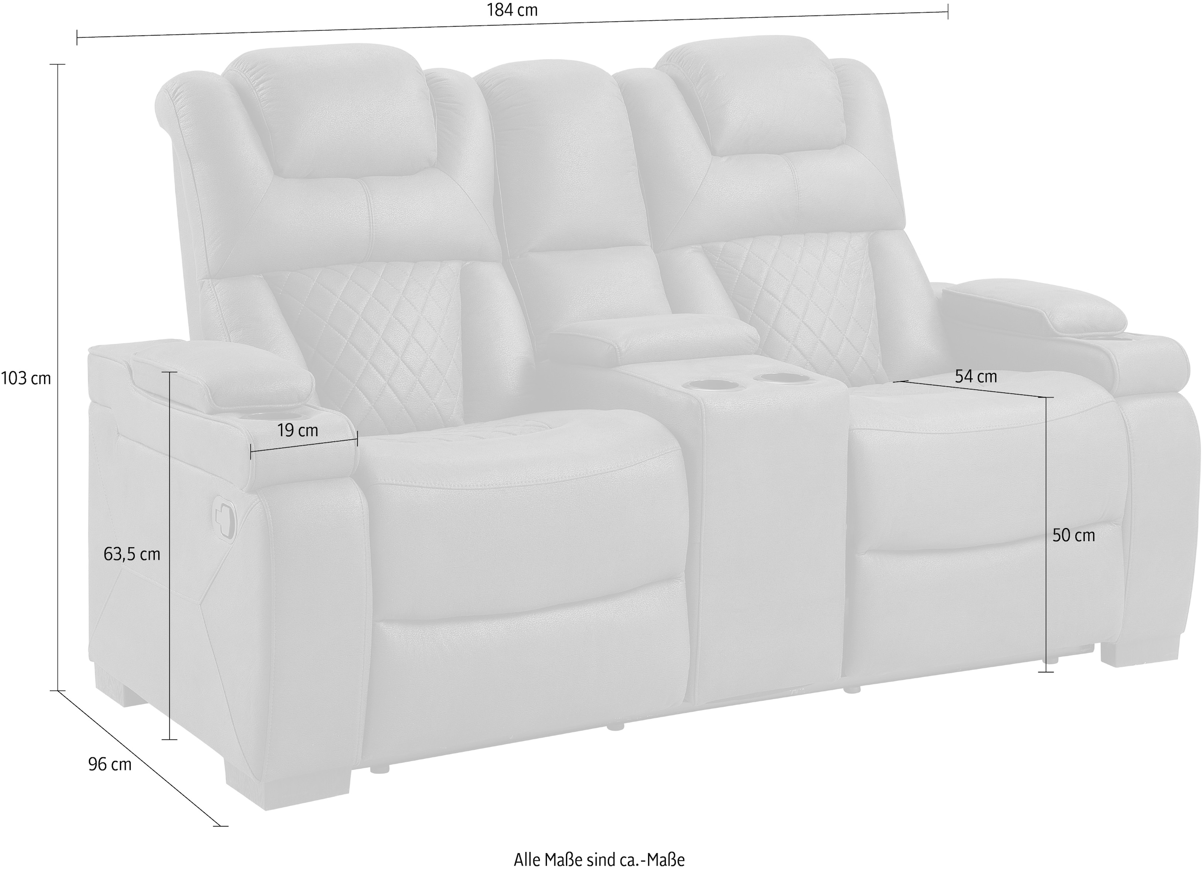 ATLANTIC home collection 2-Sitzer »Faris« Zwei Relaxfunktionen, Mittelkosole mit Stauraum und Getränkehalter