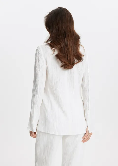 Blouse met structuur en strikjes off-white (WIT.O)