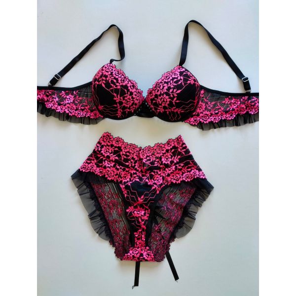 Donna Chic Conjunto Lacradora Império Preto c/ Rosa L