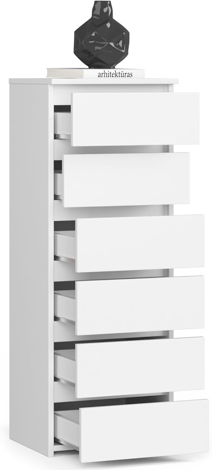 Home Collective Kommode mit sechs Schubladen, elegant, für minimalistische Innenräume, 109 cm hoch und 40 cm breit, Wohnzimmer, Schlafzimmer, Flur, Schrank, Sideboard, Highboard, viel Stauraum, weiß