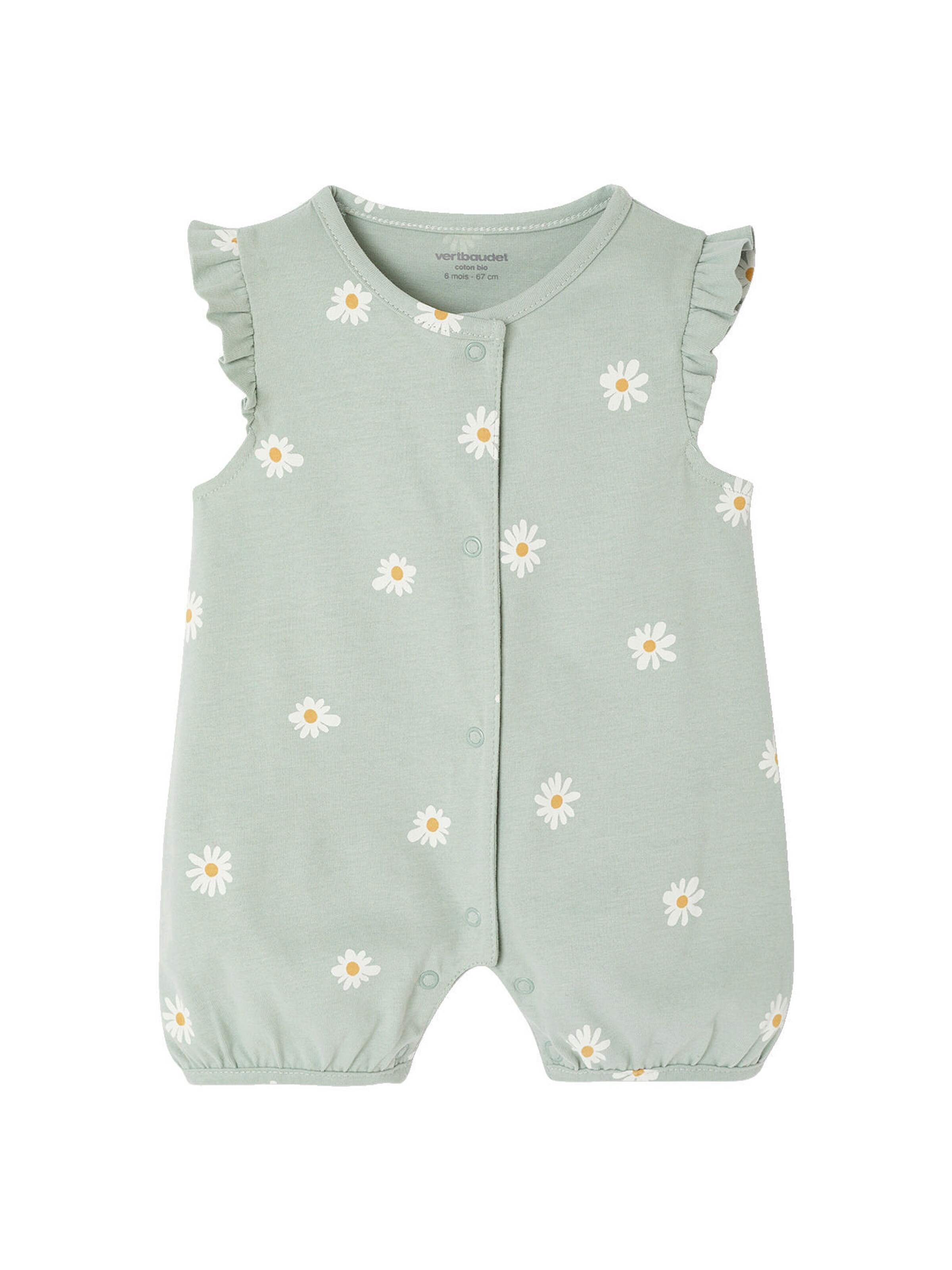 Vertbaudet Bio-Kollektion: 2er-Pack kurze Baby Strampler mit Blumen salbeigrün