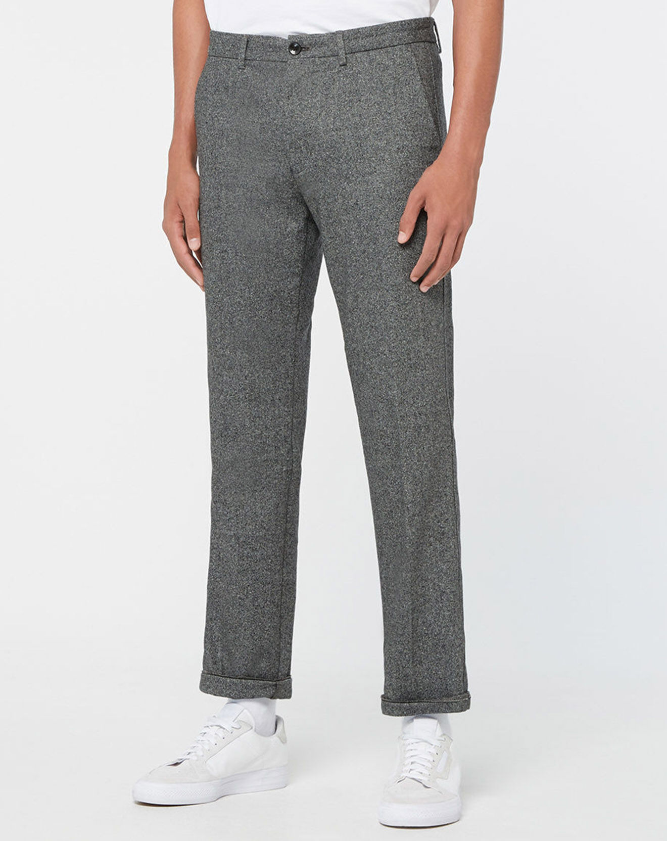 Tommy Hilfiger Pantalon Regular en Laine & Soie mélangées  Denton Donegal Mouline gris clair