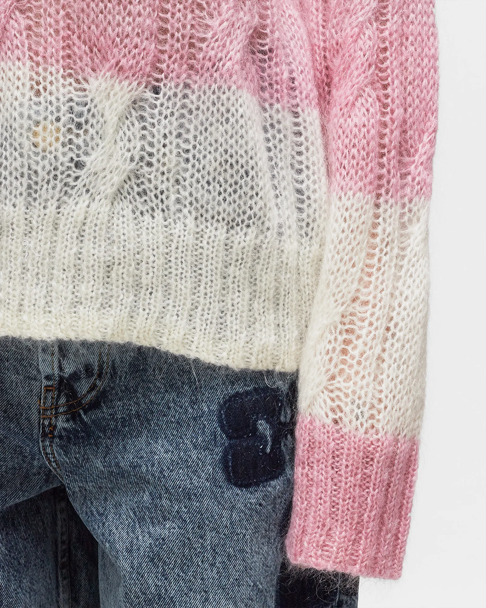 Ganni Mohair Striped Cable O-neck