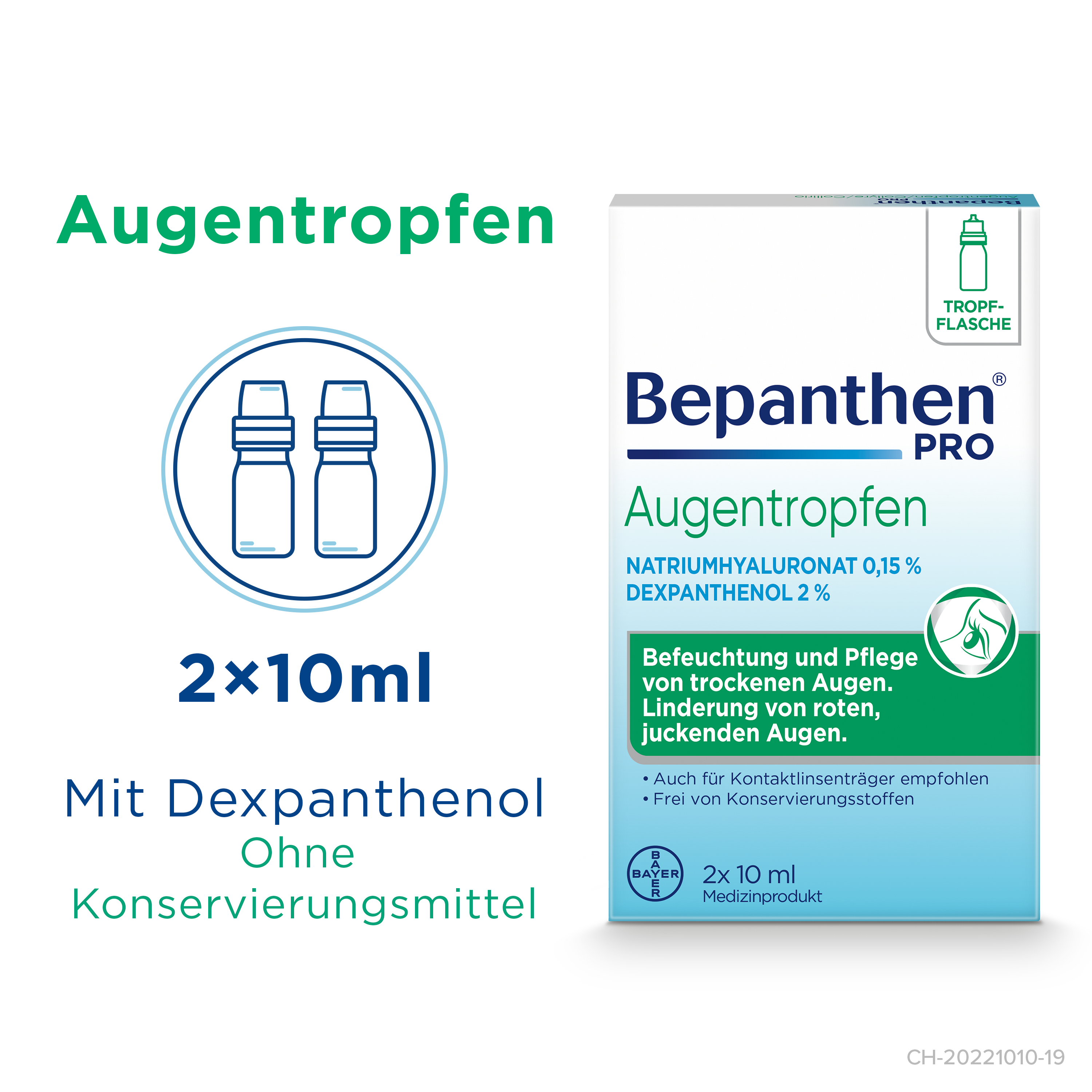 BEPANTHEN PRO Augentropfen, bei trockenen Augen<br>2 × 10 ml, Flasche, Augentropfen, Lösung