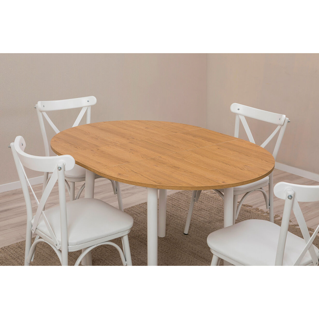 Homitis Table extensible + 4 Chaises Oliver chêne/blanc