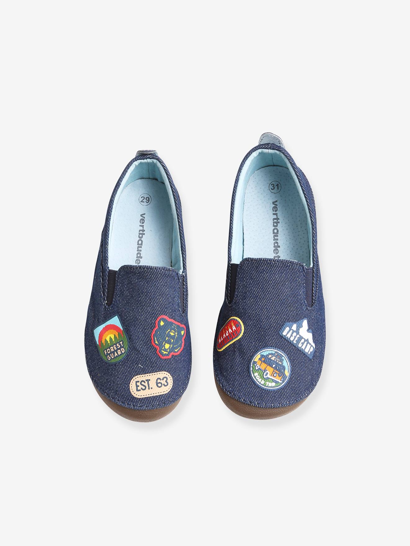 Pantufas de brim elásticas para meninos, azul escuro liso