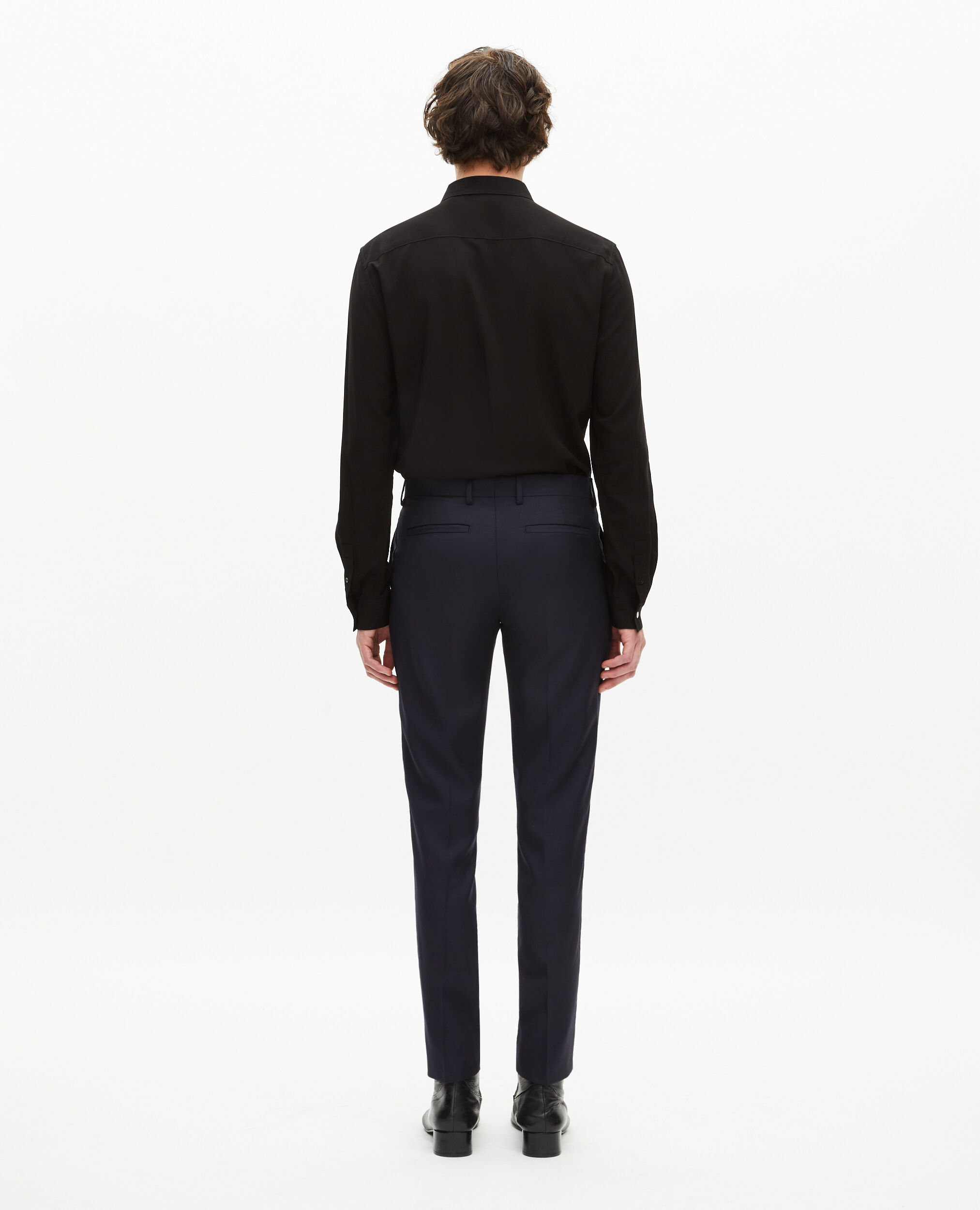 Pantalon de costume en laine ajusté bleu
