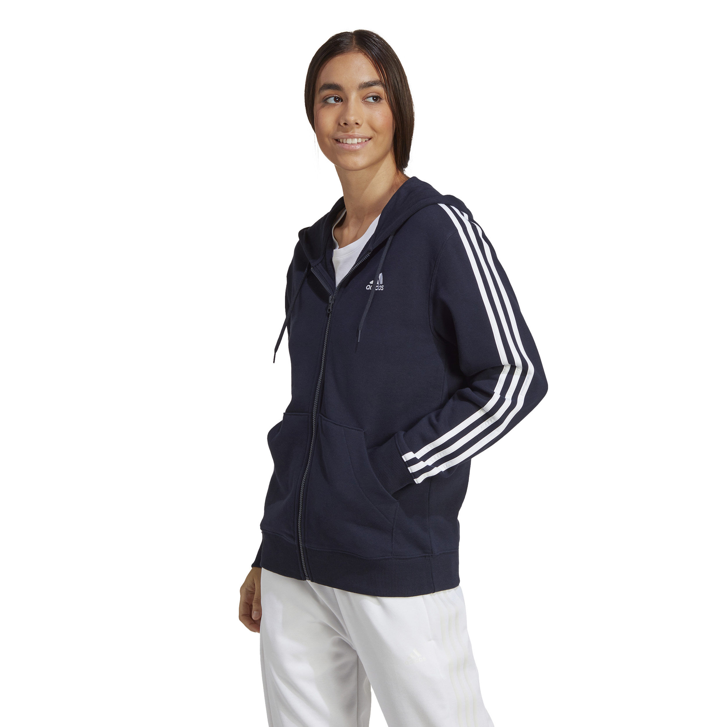 adidas 3 Stripes French Terry Gilet En Coton Femmes - Bleu Foncé , Blanc