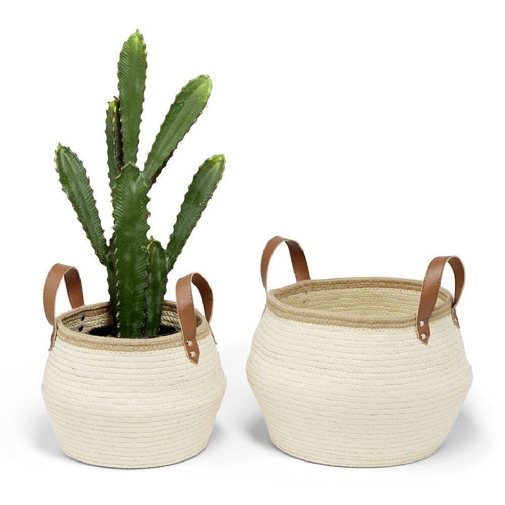Panière petit modèle avec poignées jute beige Ø22xH20cm