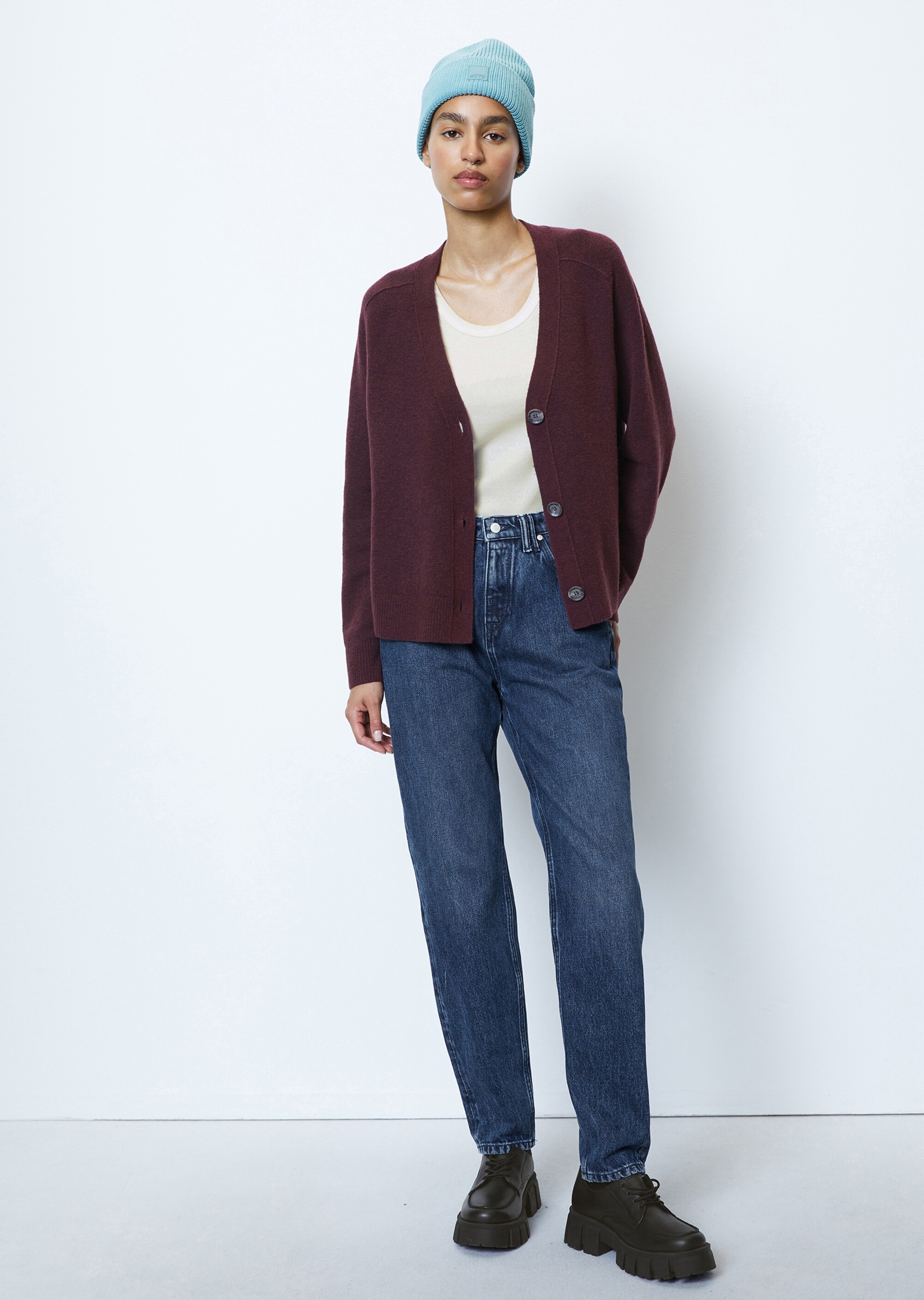 V-Neck-Cardigan relaxed aus softem Schurwolle-Mix