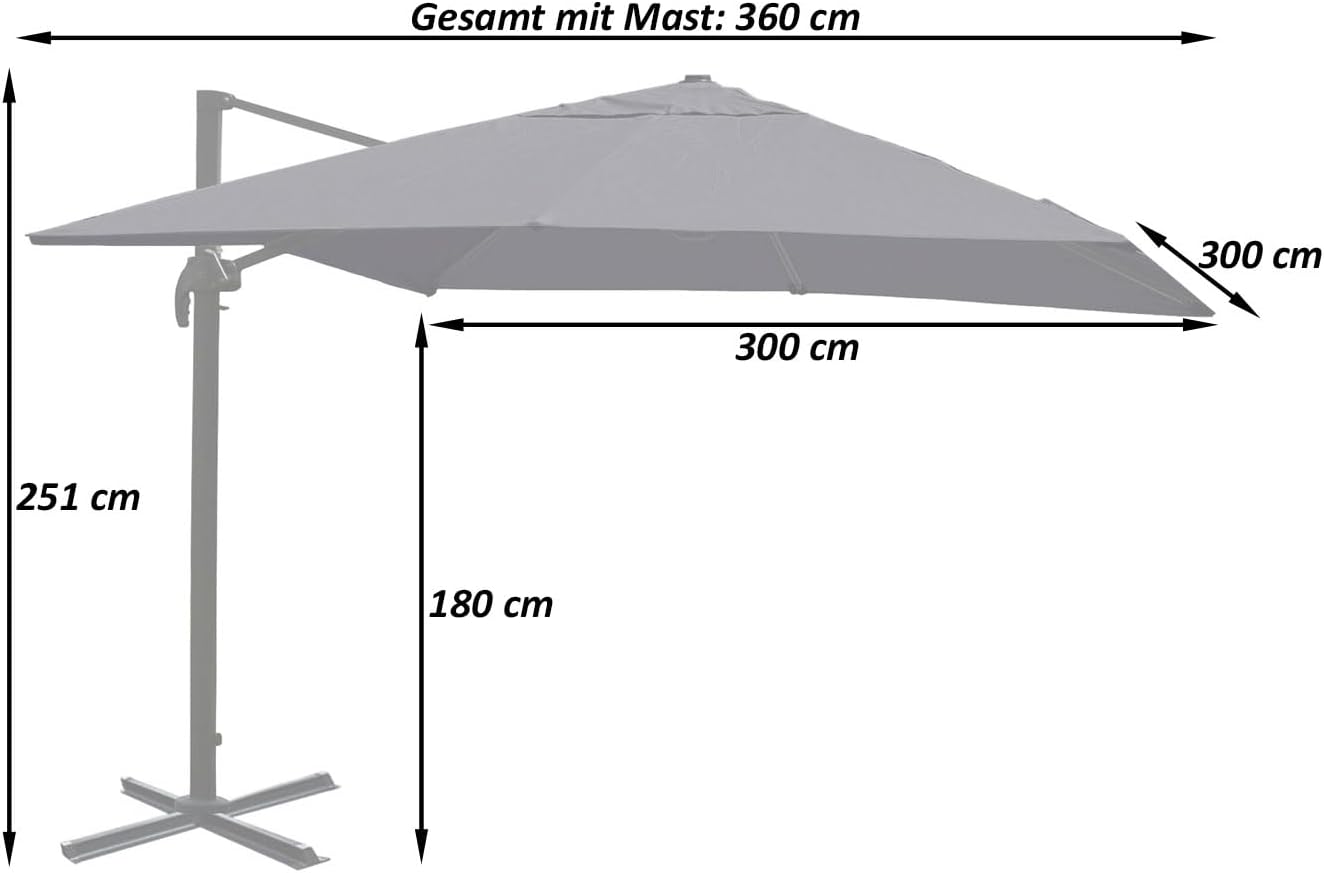 Mendler Gastronomie-Ampelschirm HWC-A96, Sonnenschirm 3x3m (Ø4,24m) Polyester Alu/Stahl 23kg mit Ständer drehbar