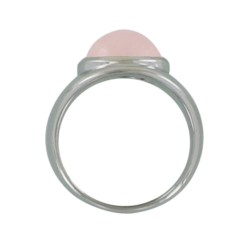 Bague Argent Rhodié Large Demi Perle de Quartz Rose