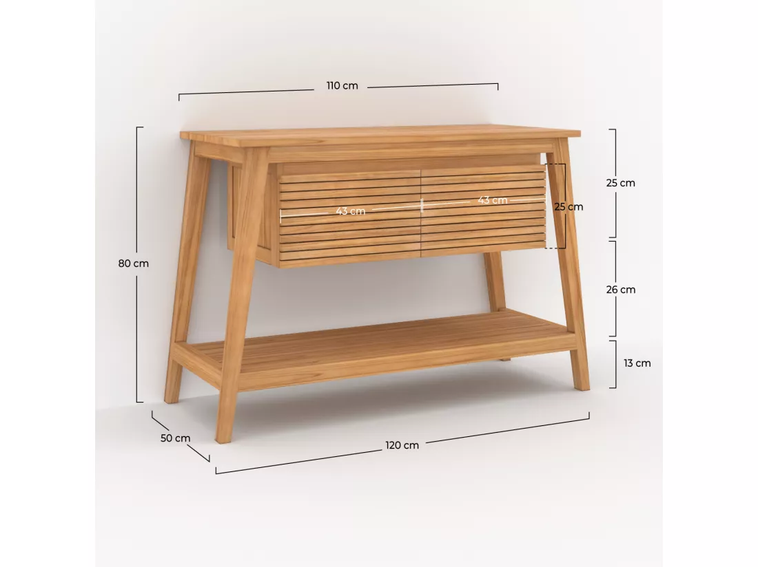 Meuble de salle de bain en bois de teck 120 cm - César