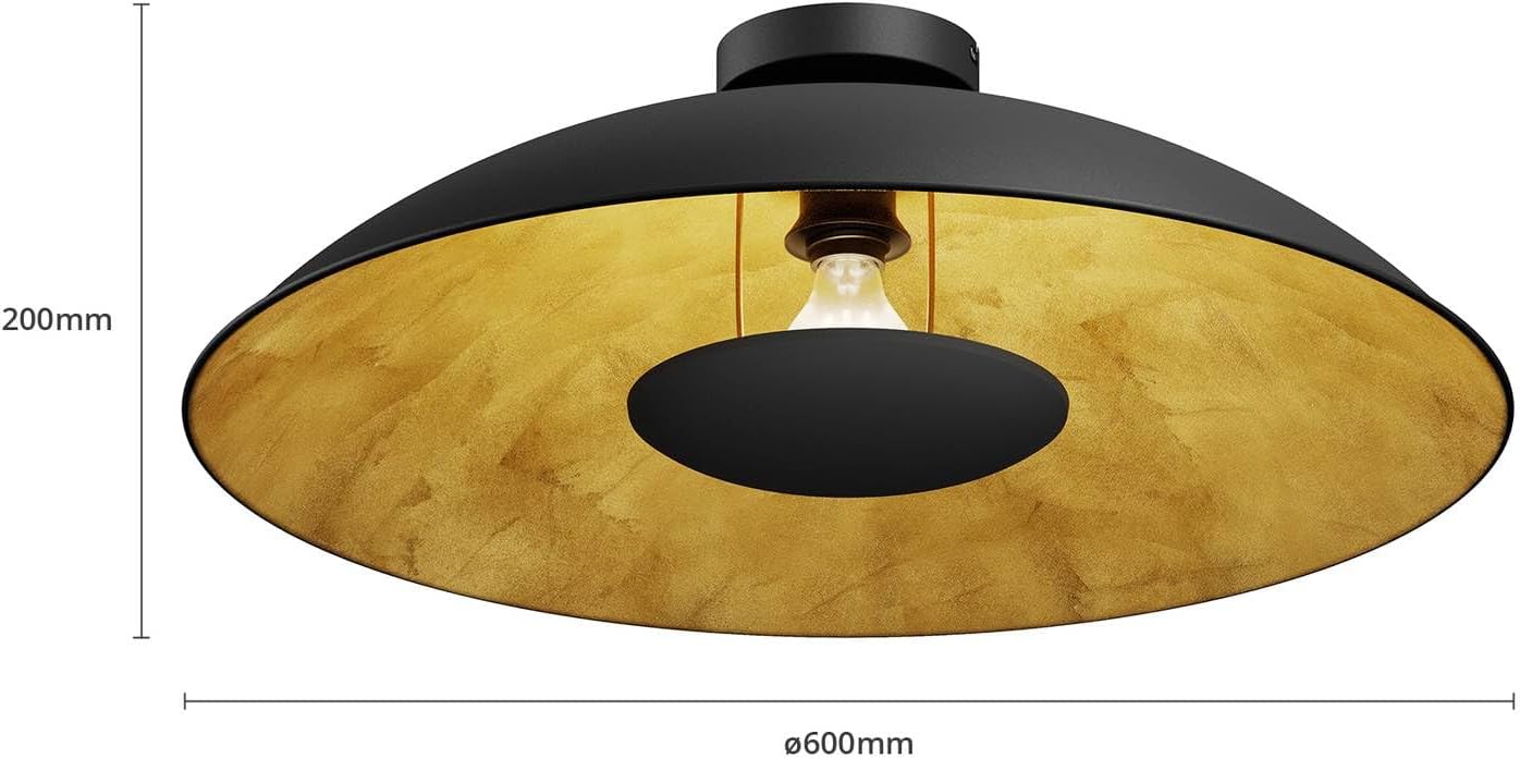Lindby Deckenlampe schwarz, gold Ø 60 cm Deckenleuchte Metall 1x E27 ohne Leuchtmittel Deckenbeleuchtung Wohnzimmer Esszimmer Schlafzimmer