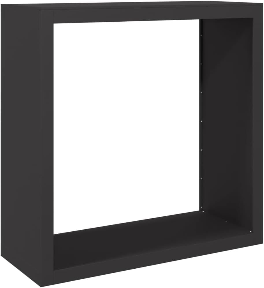 vidaXL Brennholzregal, Kaminholzregal mit Stauraum, Holzregal Holzlager für Brennholz, Außen Feuerholzregal Kaminholzständer, Schwarz Stahl