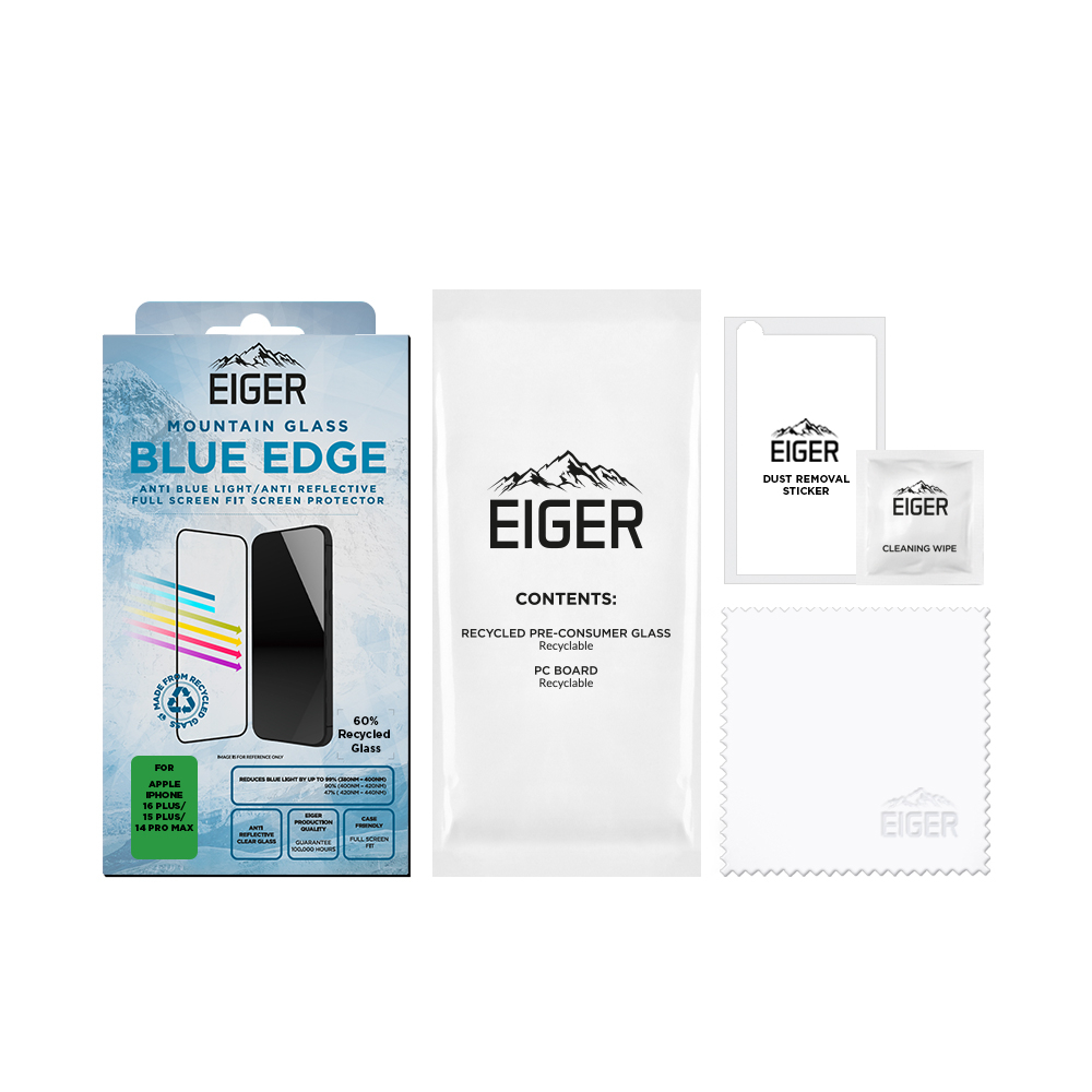 iPhone 16 Plus / 15 Plus / 14 Pro Max Mountainglass Blue Edge Anti-Blue Light Panzer Glas Case Friendly (EGMSP00277)
