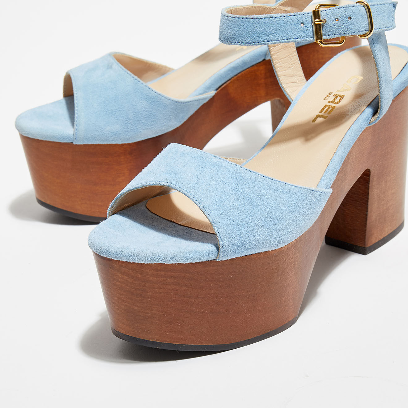 Carel Sandales en Velours de Cuir bleu ciel - Talon 6.5. cm