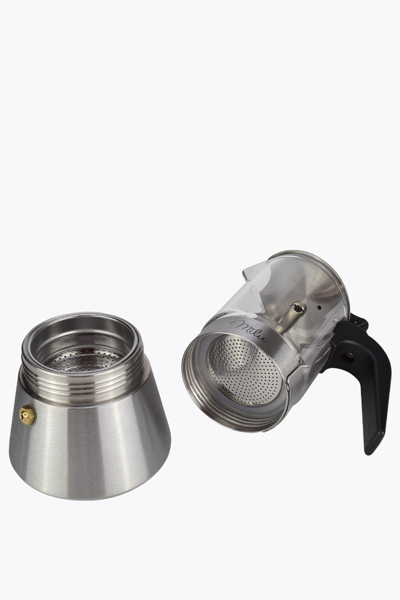 Milu Edelstahl Glas Induktion Espressokocher-Set (5-tlg.) 4 Tassen