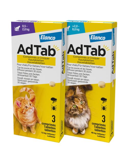 Adtab Kauwtablet Voor Katten - Anti vlooien en tekenmiddel - 3 tab >2.0 - 8.0 Kg