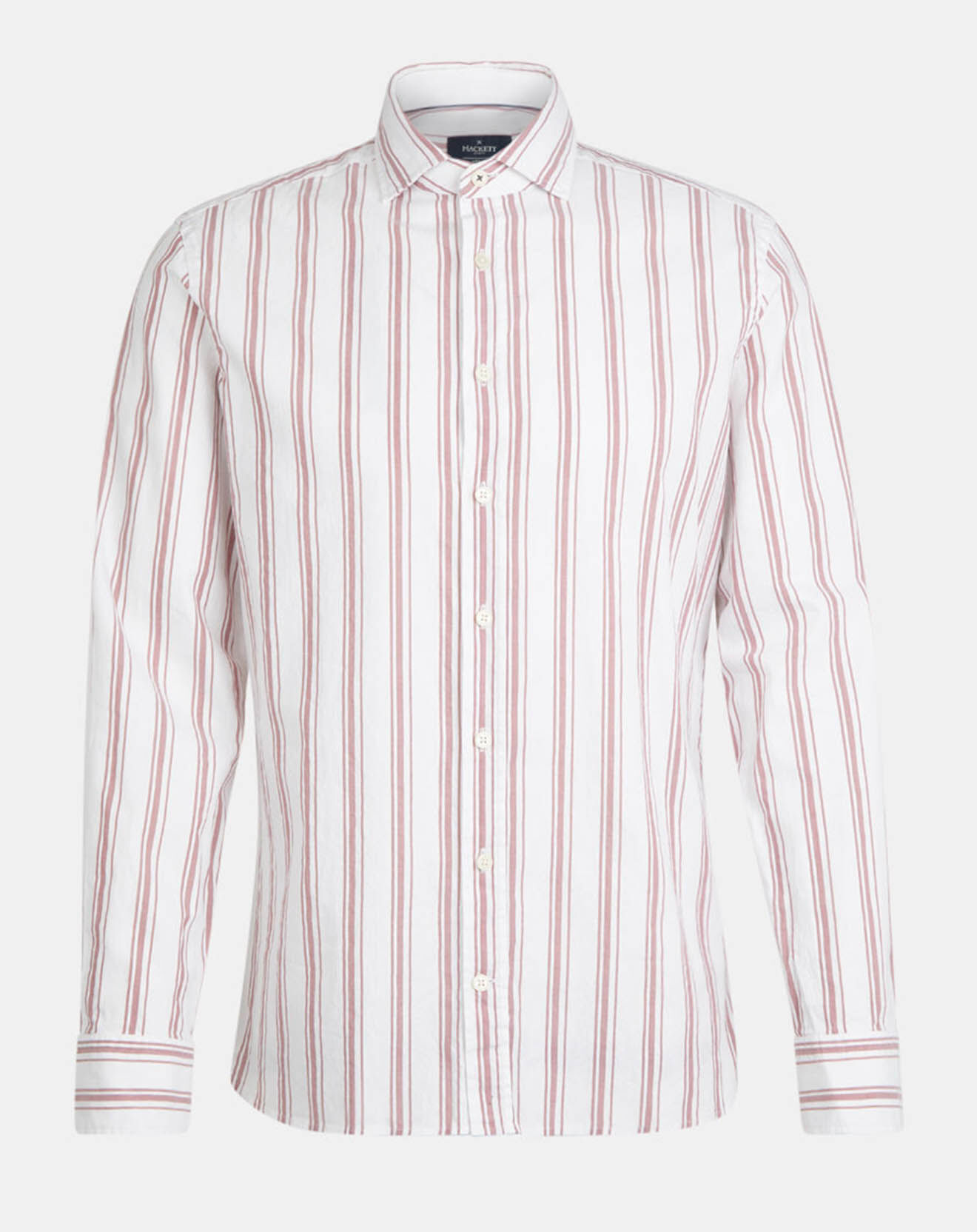 Hackett London Chemise Slim Fit en Coton & Lin Washed à rayures écru/bordeaux