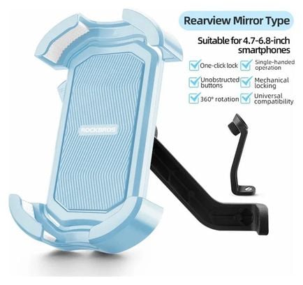 Support de téléphone portable pour vélo antichoc - Rétroviseur bleu