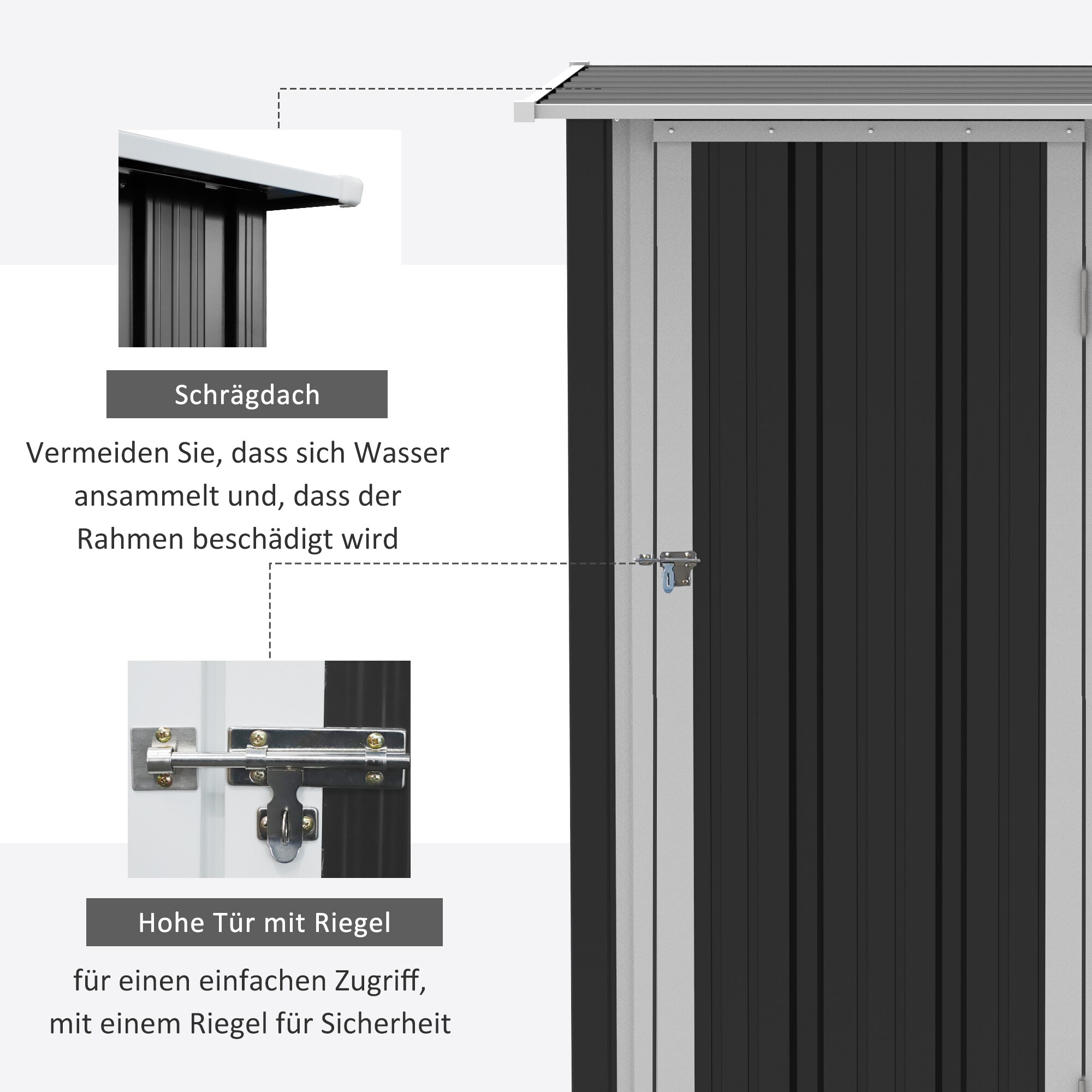 Outsunny Gerätehaus mit Pultdach grau 142L x 84B x 189H cm