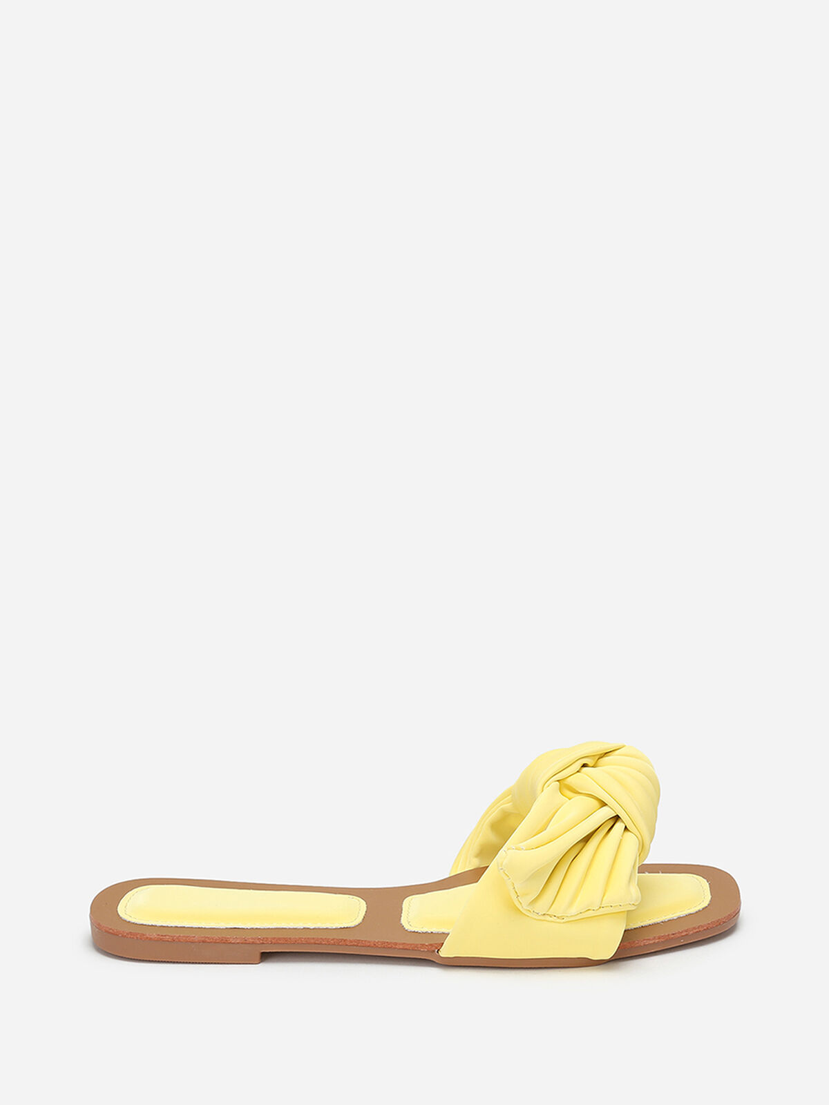 Mules à large bride matelassée et nouée- Jaune