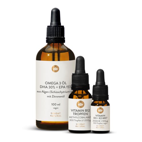 Sunday Natural Products  D3 + K2 + B12+ Omega 3Set