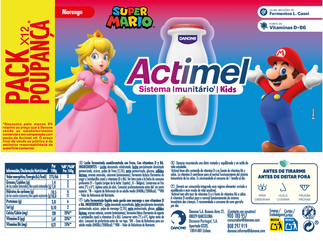 IOGURTE ACTIMEL INFANTIL MORANGO 12X100G