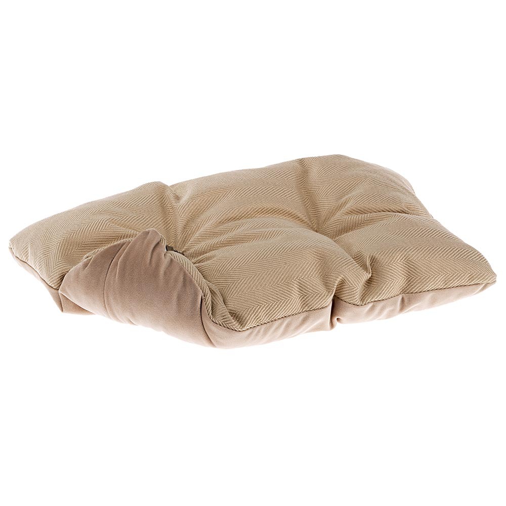 Lit chiens et chats couchage chester 60, avec coussin double-face, tweed et velours, lavable, beige