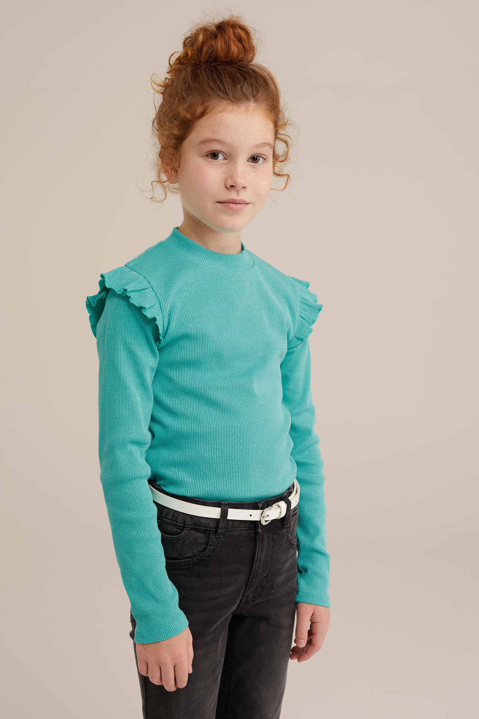 Meisjes T-shirt met glittergaren WE Fashion Groenblauw