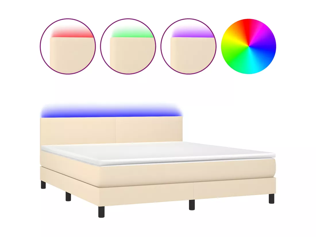 Sommier tapissier avec matelas et LED Crème 160x200 cm Tissu