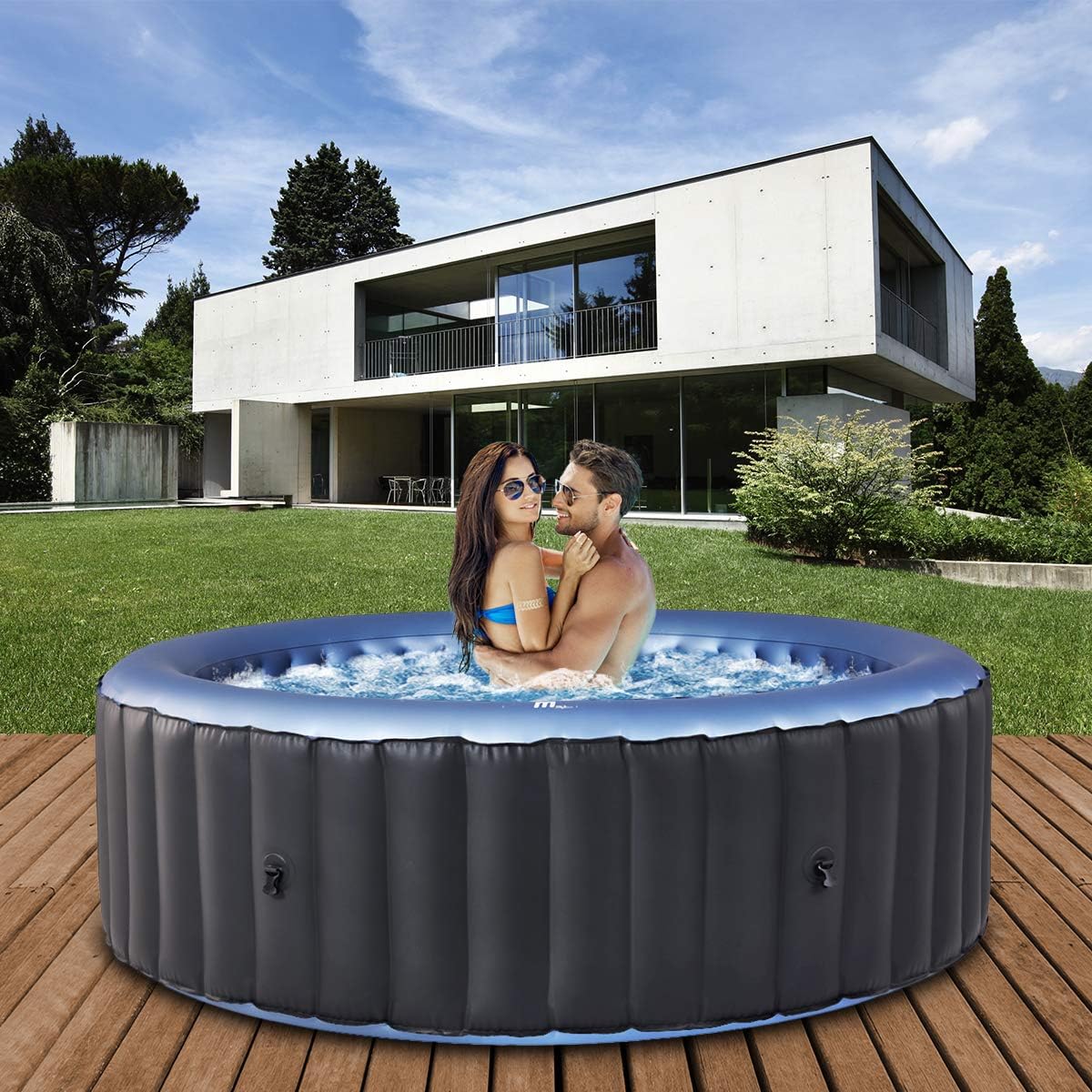 Miweba MSpa Whirlpool Outdoor | Bergen 6 Personen Pool - Spa ⌀ 204.0 cm - Hot Tub - Aufstellpool mit Fernbedienung - Aufblasbarer Whirlpool - Swimmingpool aufblasbar - 138 Düsen - 1429 Liter (6 Pers.)
